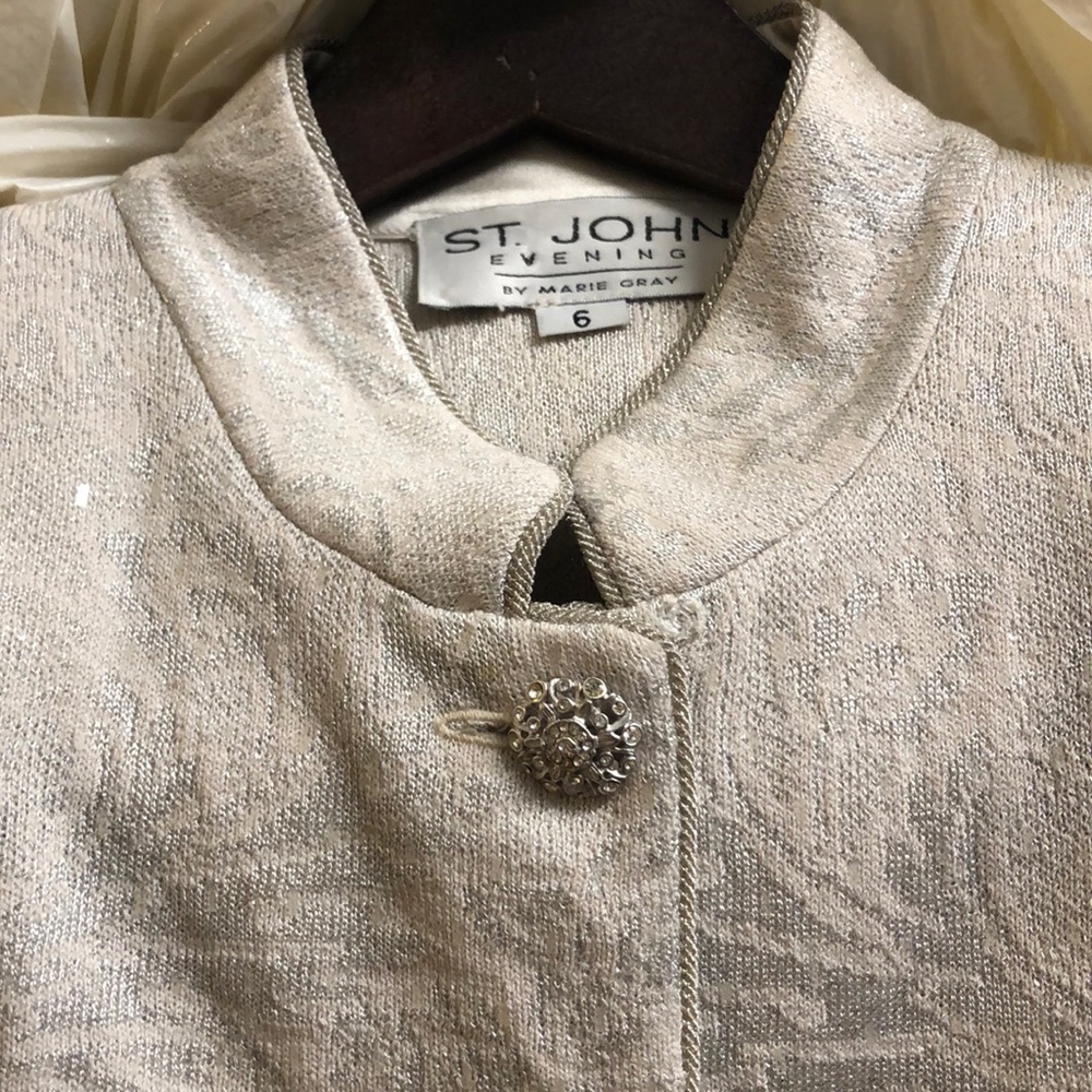 Vintage ST. John Evening Skirt Suit silver & taupe